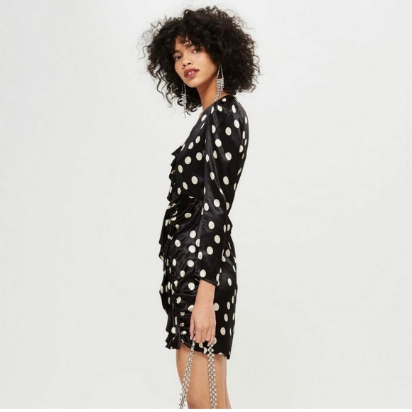 BNWT TOPSHOP black satin polka dot mini dress - Picture 3 of 6